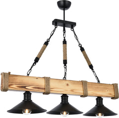 Suspension style industriel 3 lampes Gates L70cm Bois clair et Métal Noir