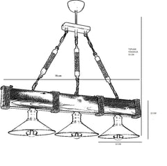 Suspension style industriel 3 lampes Gates L70cm Bois clair et Métal Noir