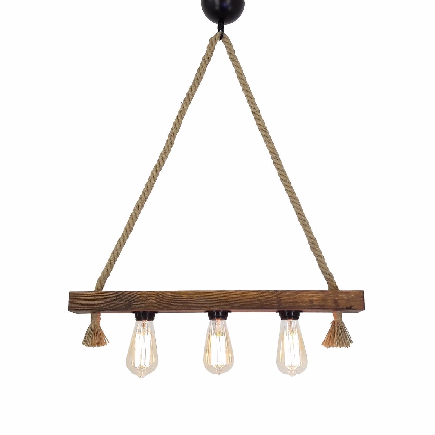 Suspension style rustique 3 lampes alignées Tarane L60cm Pin massif foncé