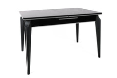 Table à mangé extensible Alnilam Métal Noir et Bois Effet marbre Noir avec bordure Argent