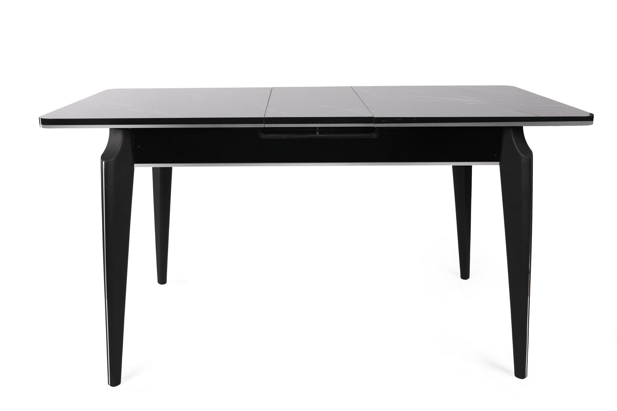 Table à mangé extensible Alnilam Métal Noir et Bois Effet marbre Noir avec bordure Argent