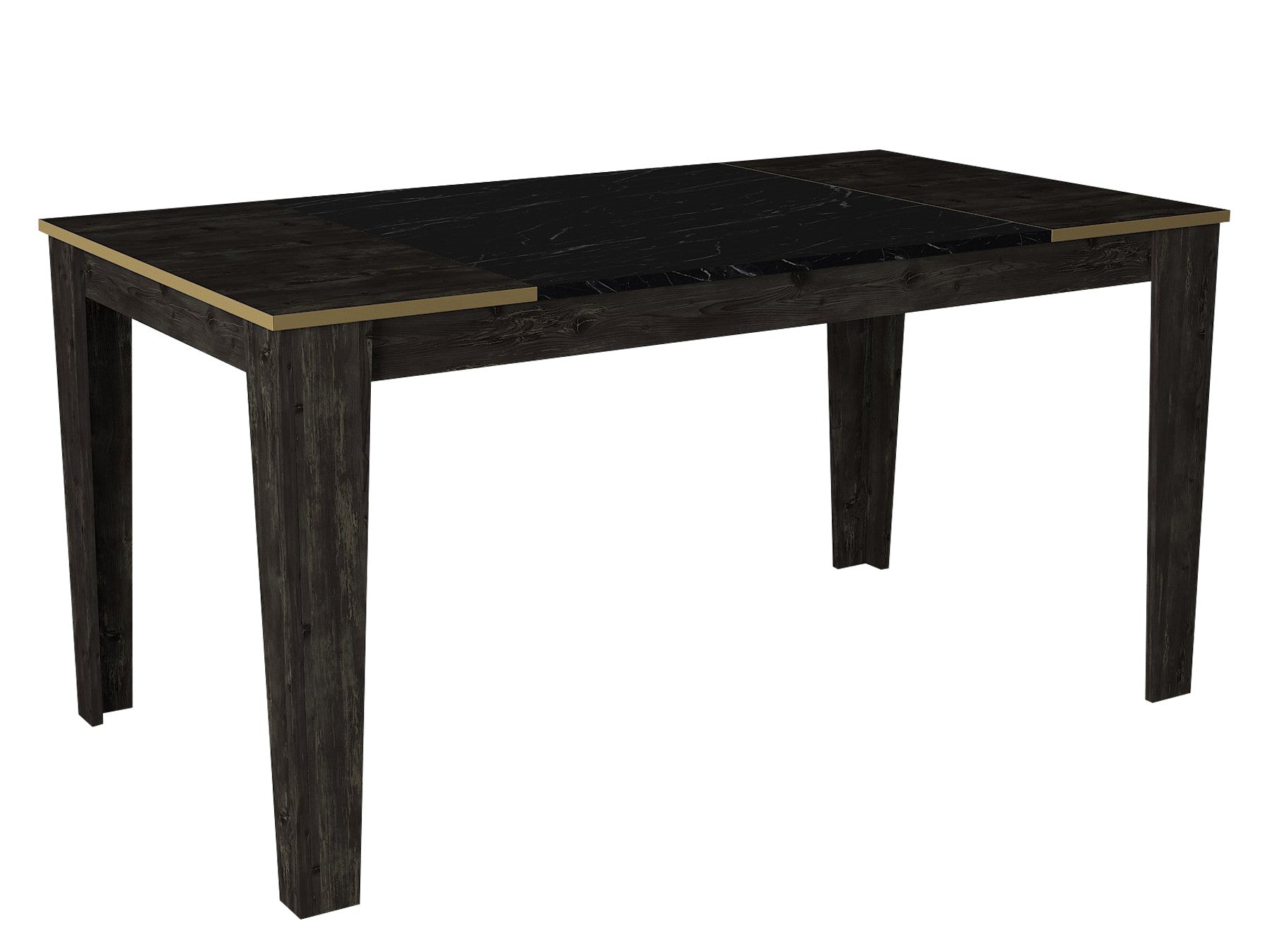 Table à manger Arolde 145cm Bois Noir et Or Effet marbre