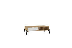 Table basse 1 tiroir Anna L100xH28,2cm Chêne clair et Blanc