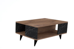 Table basse Bianca L90xP60cm Bois et Effet marbre Noir