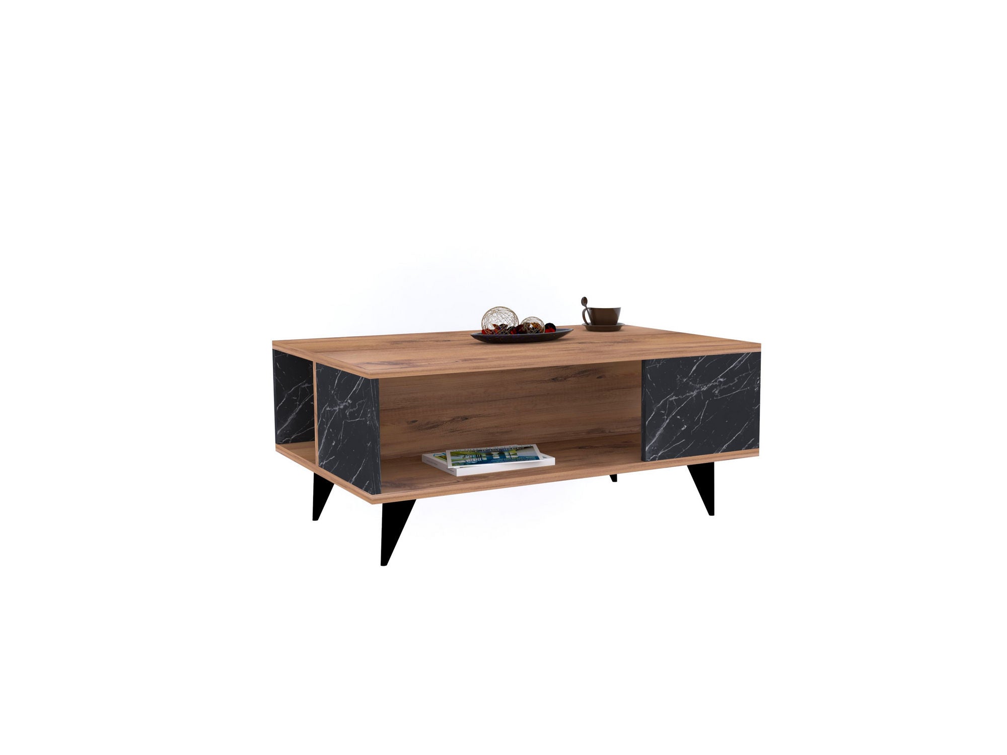 Table basse Bianca L90xP60cm Bois et Effet marbre Noir