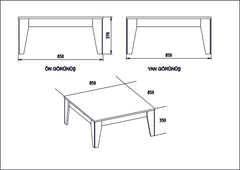 Table basse carré Villette 85x85cm Bois Naturel et Noir effet marbre