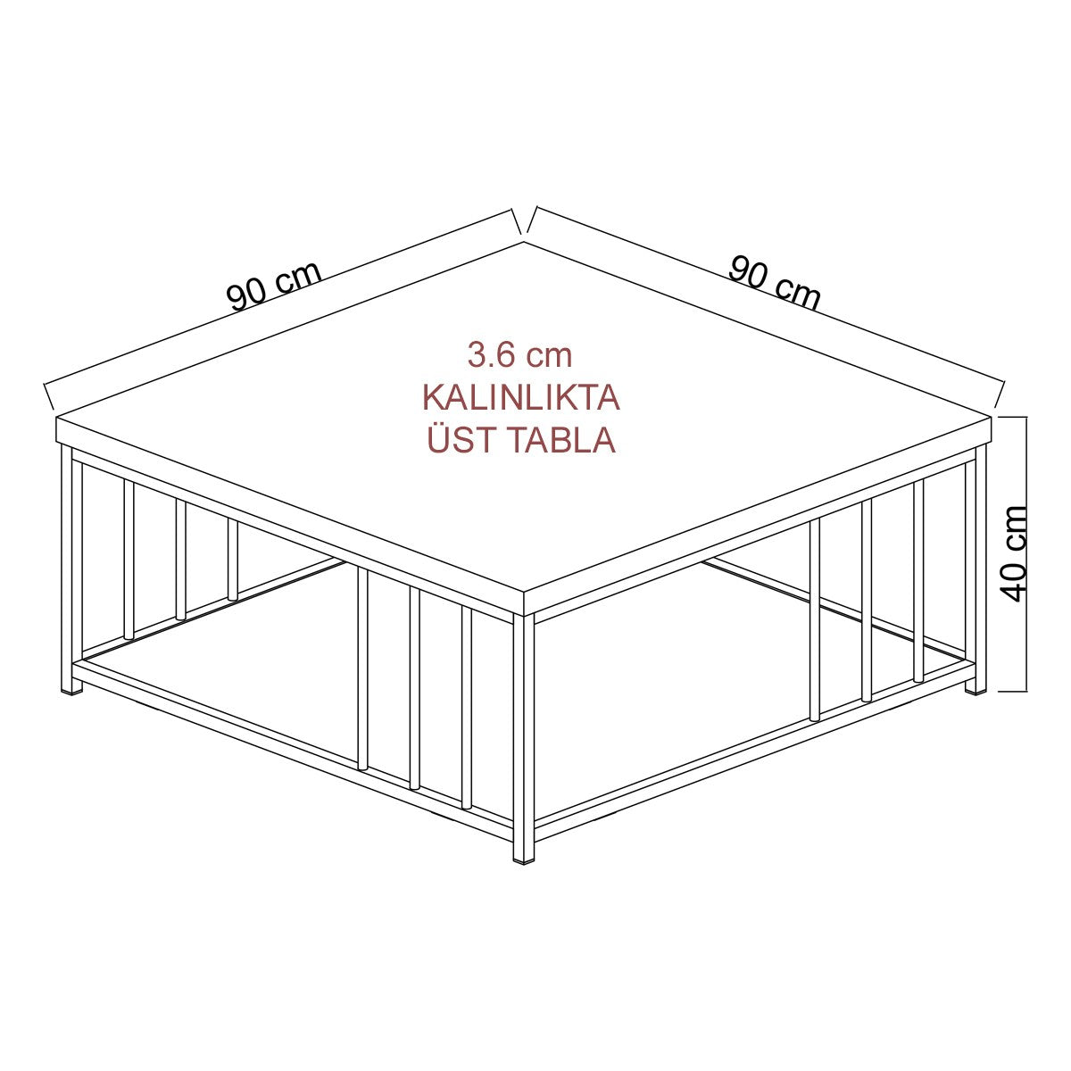 Table basse carrée Olliana 90x90cm Bois Anthracite et Métal Noir