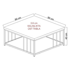 Table basse carrée Olliana 90x90cm Bois Blanc et Métal Or