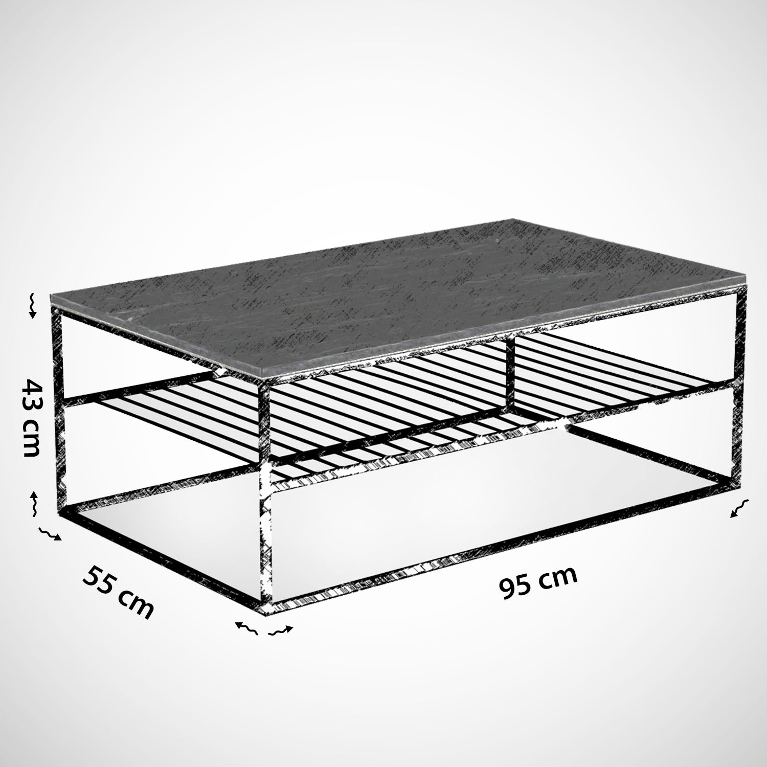 Table basse Conah L95xP55cm Métal Noir et Bois Effet marbre Blanc