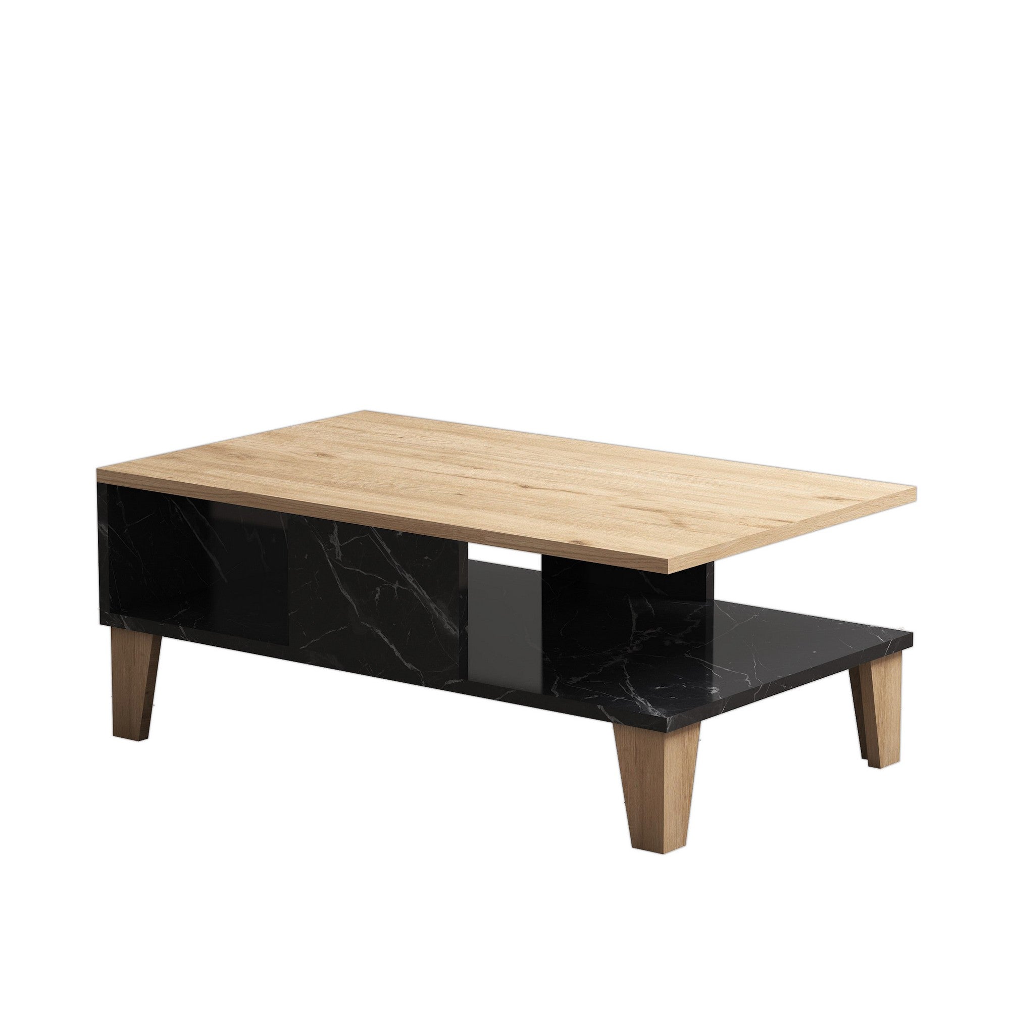 Table basse Delectatio Bois Chêne et Effet Marbre Noir