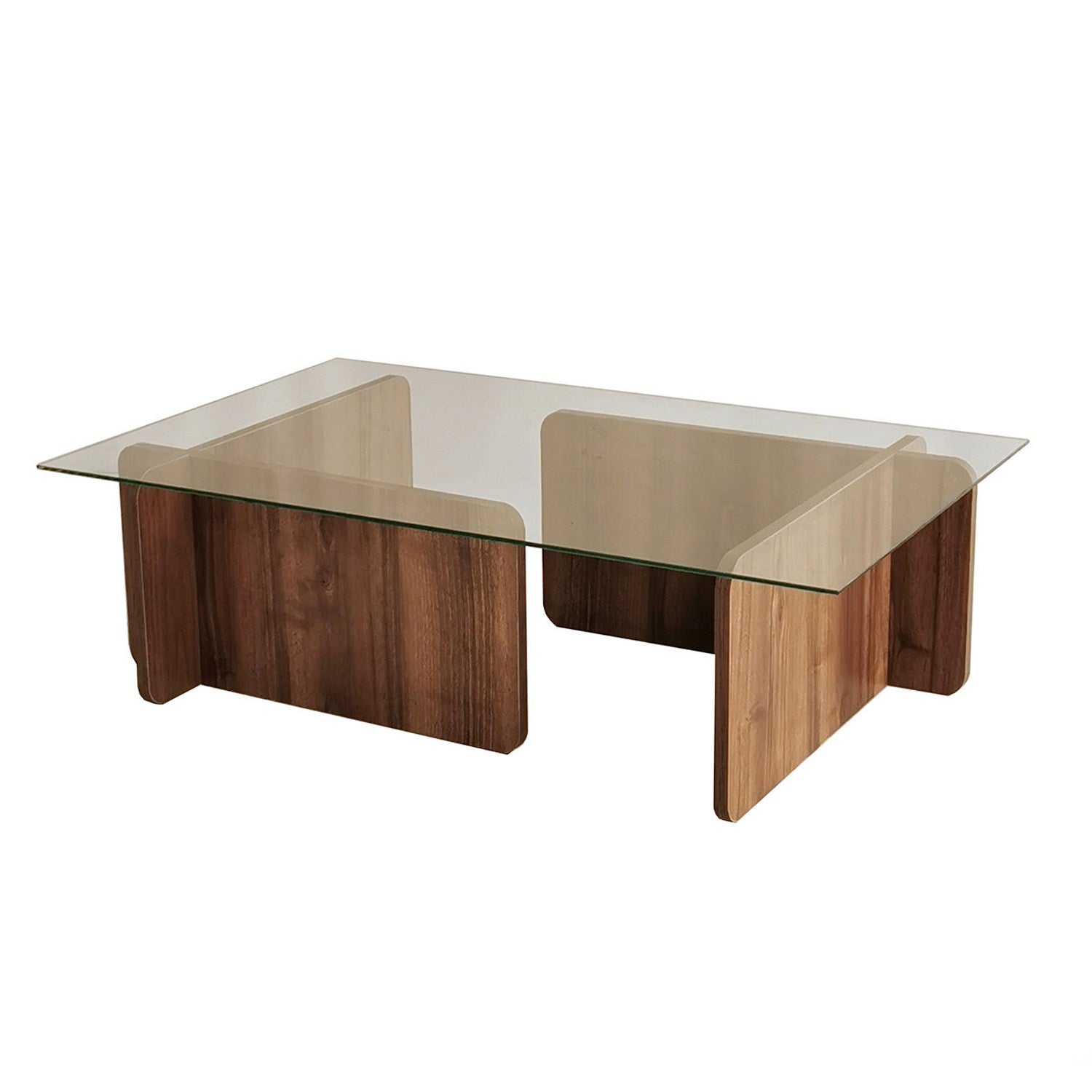 Table basse design Alazar 105cm Bois foncé et Verre Transparent