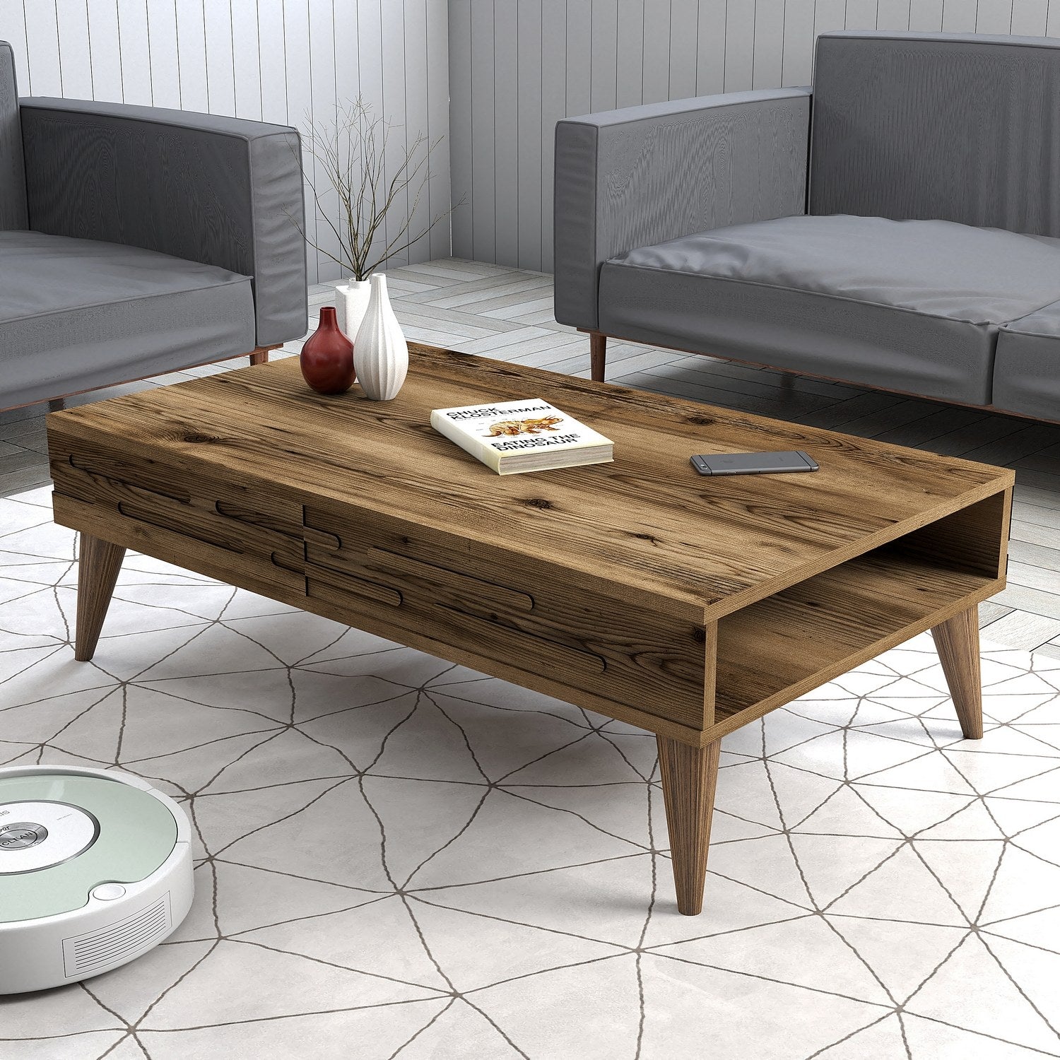 Table basse design Oviva L105cm Bois foncé