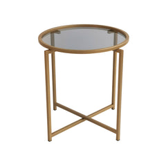 Table basse Extrahere Ø50 x H50 cm Métal Or et Verre Trempé Fumé