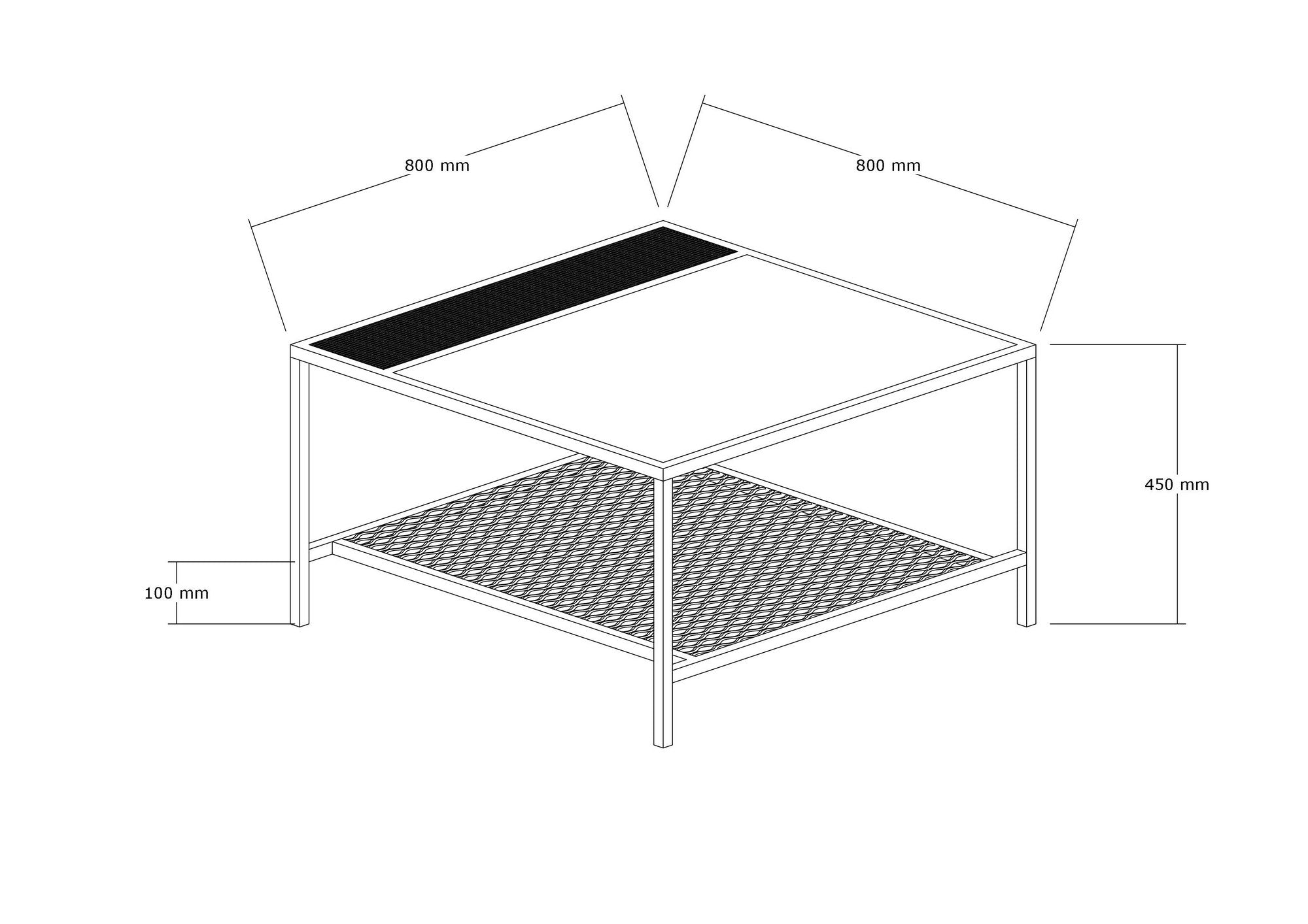 Table basse Fionn L80xP80cm Bois Pin foncé et Métal Noir