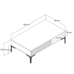 Table basse moderne Varnus 105cm Bois et Effet marbre Noir