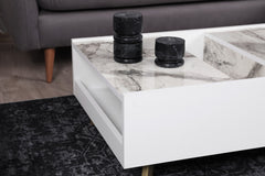 Table basse multi rangement Sophisticari Effet Marbre Blanc