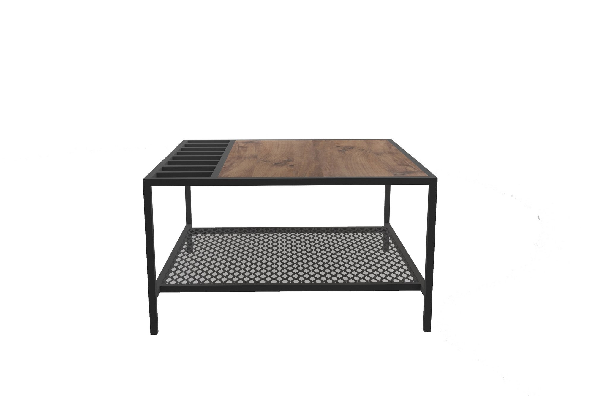 Table basse Oisin L80xP80cm Bois Pin foncé et Métal Noir