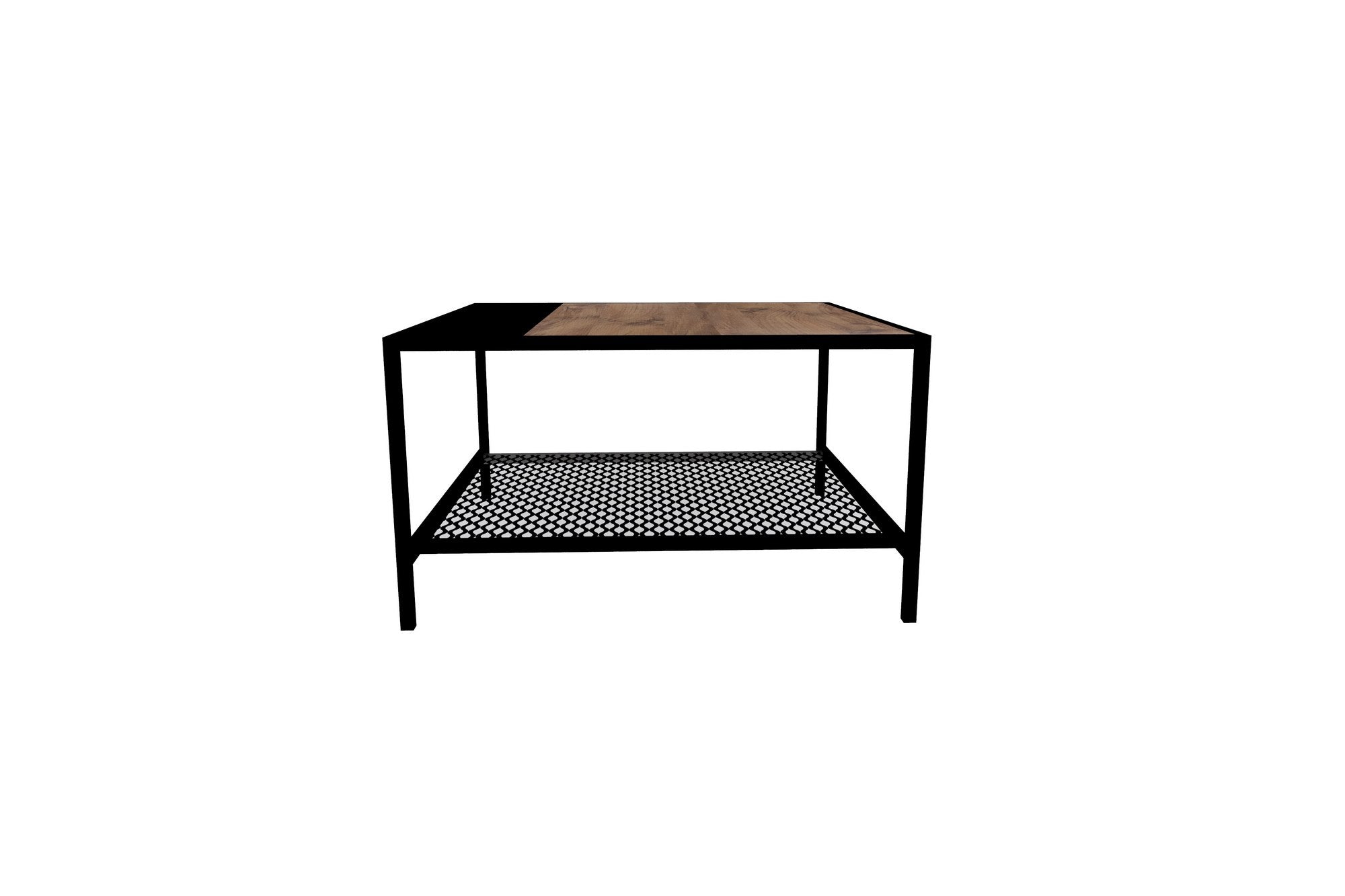 Table basse Oisin L80xP80cm Bois Pin foncé et Métal Noir