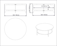 Table basse ovale Elliptica 2 tablettes Bois Marbre Blanc et Métal Or