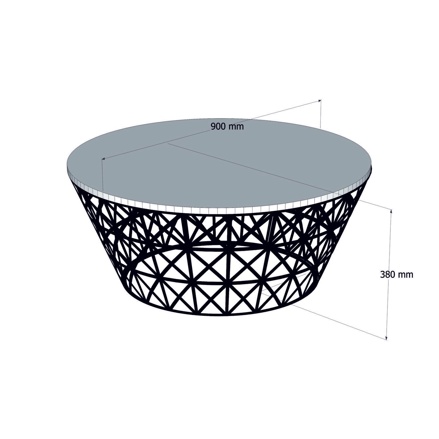 Table basse ovale Ellipticum support grille conique Bois Blanc Crème et Métal Noir