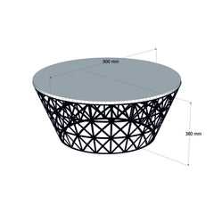 Table basse ovale Ellipticum support grille conique Bois Blanc Crème et Métal Noir