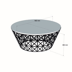 Table basse ovale Ellipticum support grille conique Mélaminé Marbre Noir et Métal Noir 