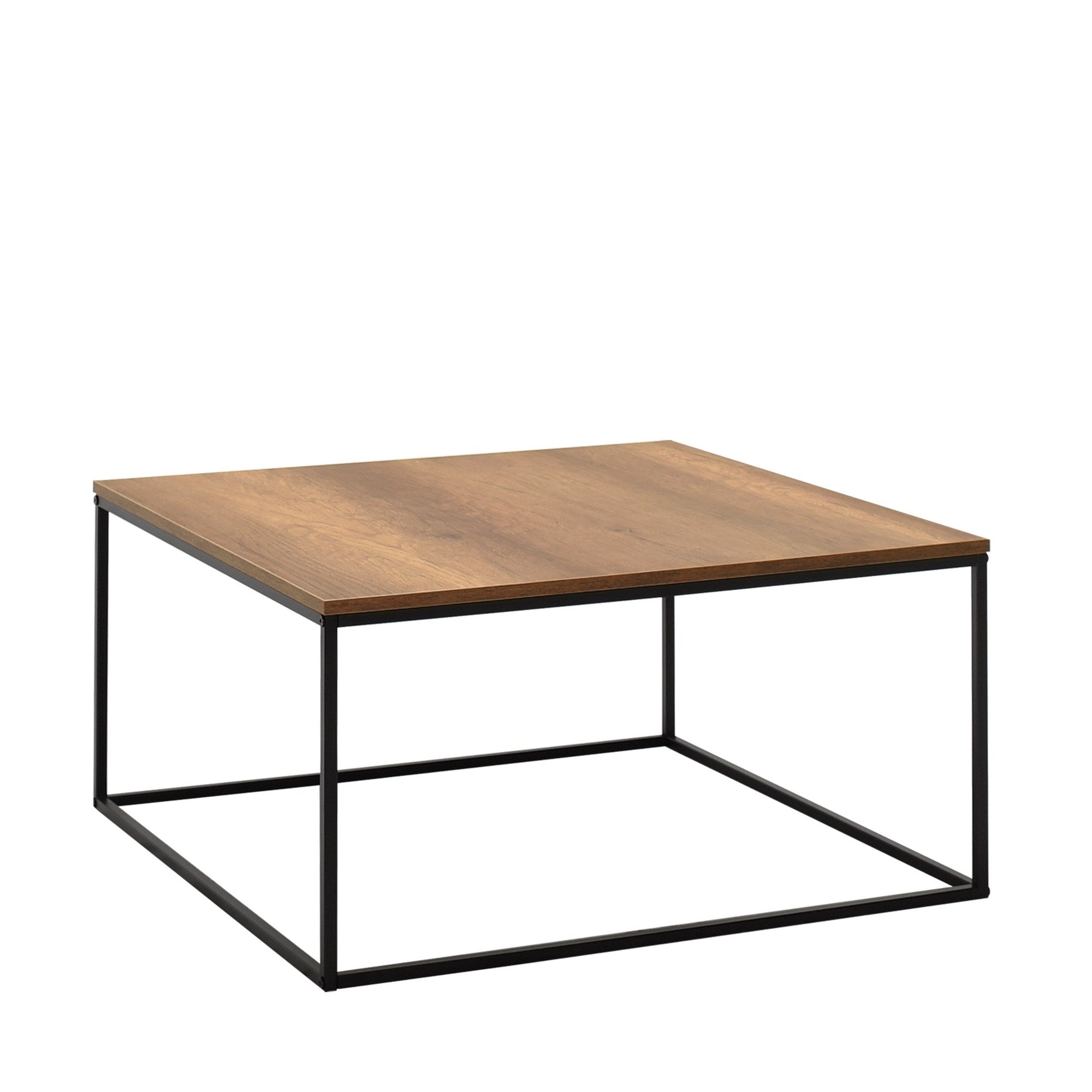 Table basse style industriel Basiba 80x80cm Métal Noir et Bois foncé