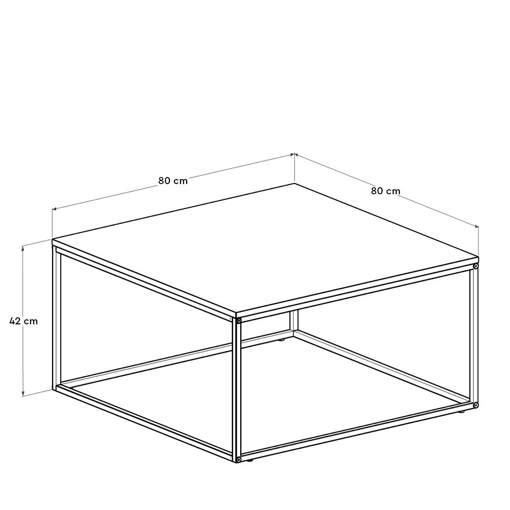 Table basse style industriel Basiba 80x80cm Métal Noir et Bois foncé