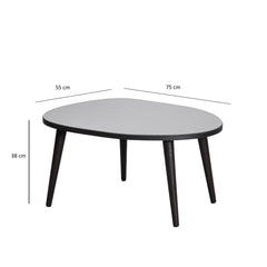 Table basse trépied ovale Casina 55x75cm Bois Noir et Verre trompé Miroir fumé