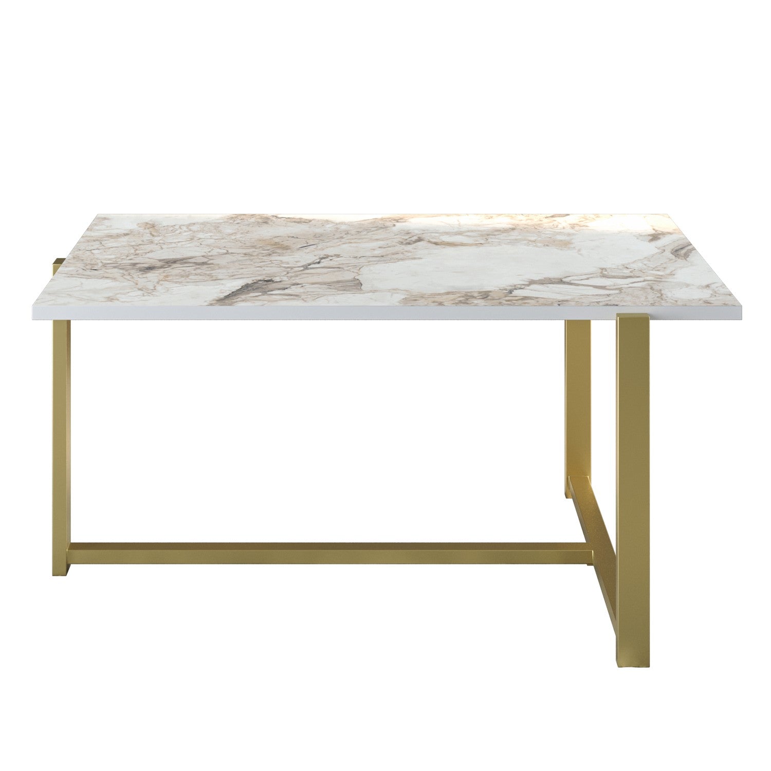 Table basse Usiel L92xP64cm Métal Or et Bois Effet marbre Blanc