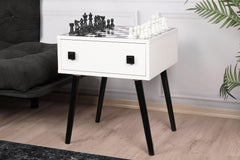 Table d'appoint style scandinave jeu d'échec 1 tiroir Ases Motif échiquier Noir et Blanc