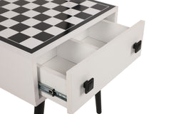 Table d'appoint style scandinave jeu d'échec 1 tiroir Ases Motif échiquier Noir et Blanc