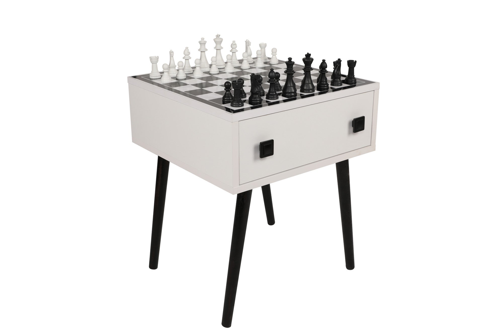 Table d'appoint style scandinave jeu d'échec 1 tiroir Ases Motif échiquier Noir et Blanc