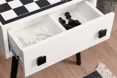 Table d'appoint style scandinave jeu d'échec 1 tiroir Ases Motif échiquier Noir et Blanc