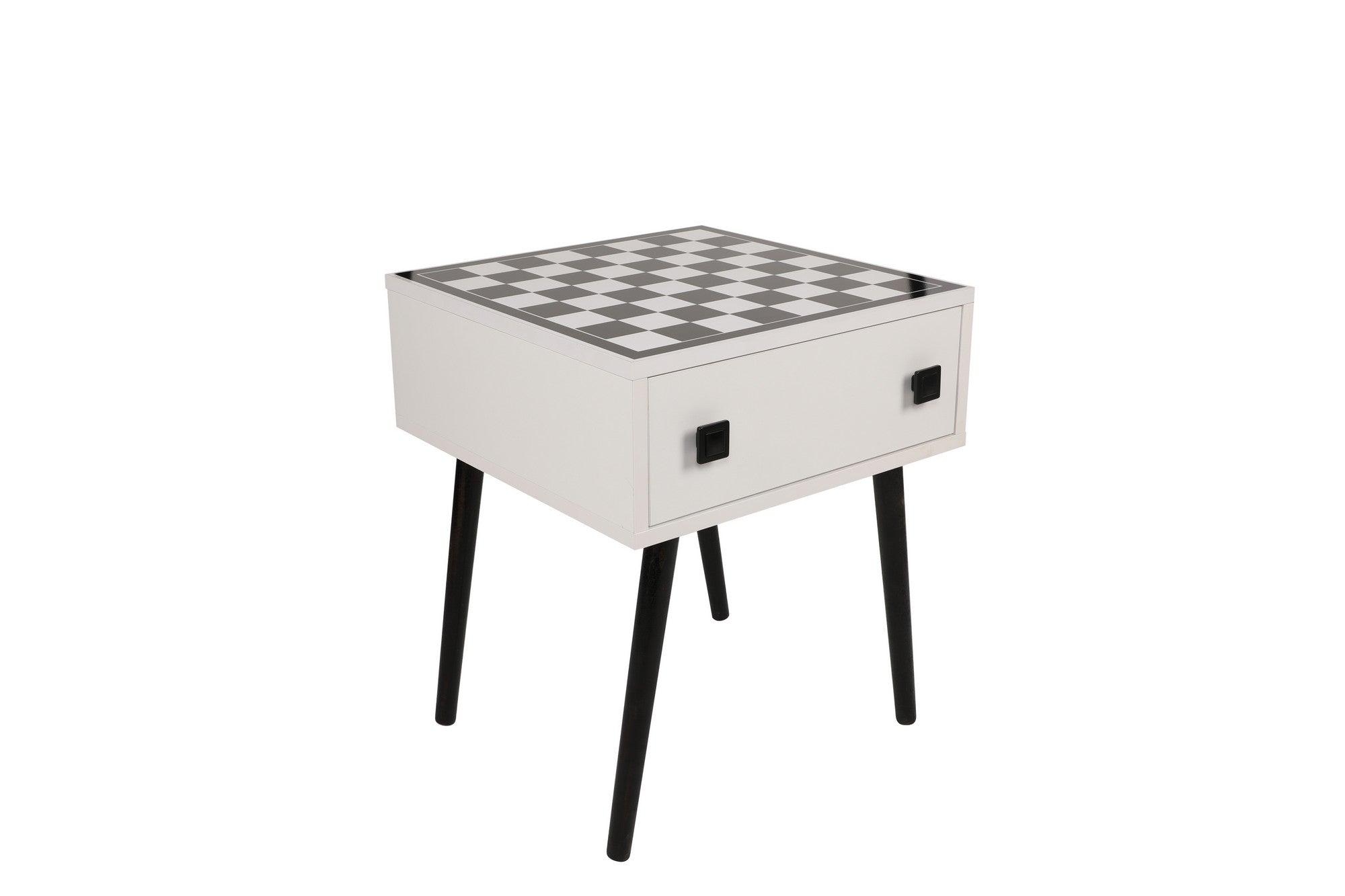 Table d'appoint style scandinave jeu d'échec 1 tiroir Ases Motif échiquier Noir et Blanc