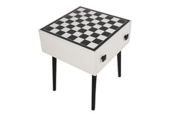 Table d'appoint style scandinave jeu d'échec 1 tiroir Ases Motif échiquier Noir et Blanc