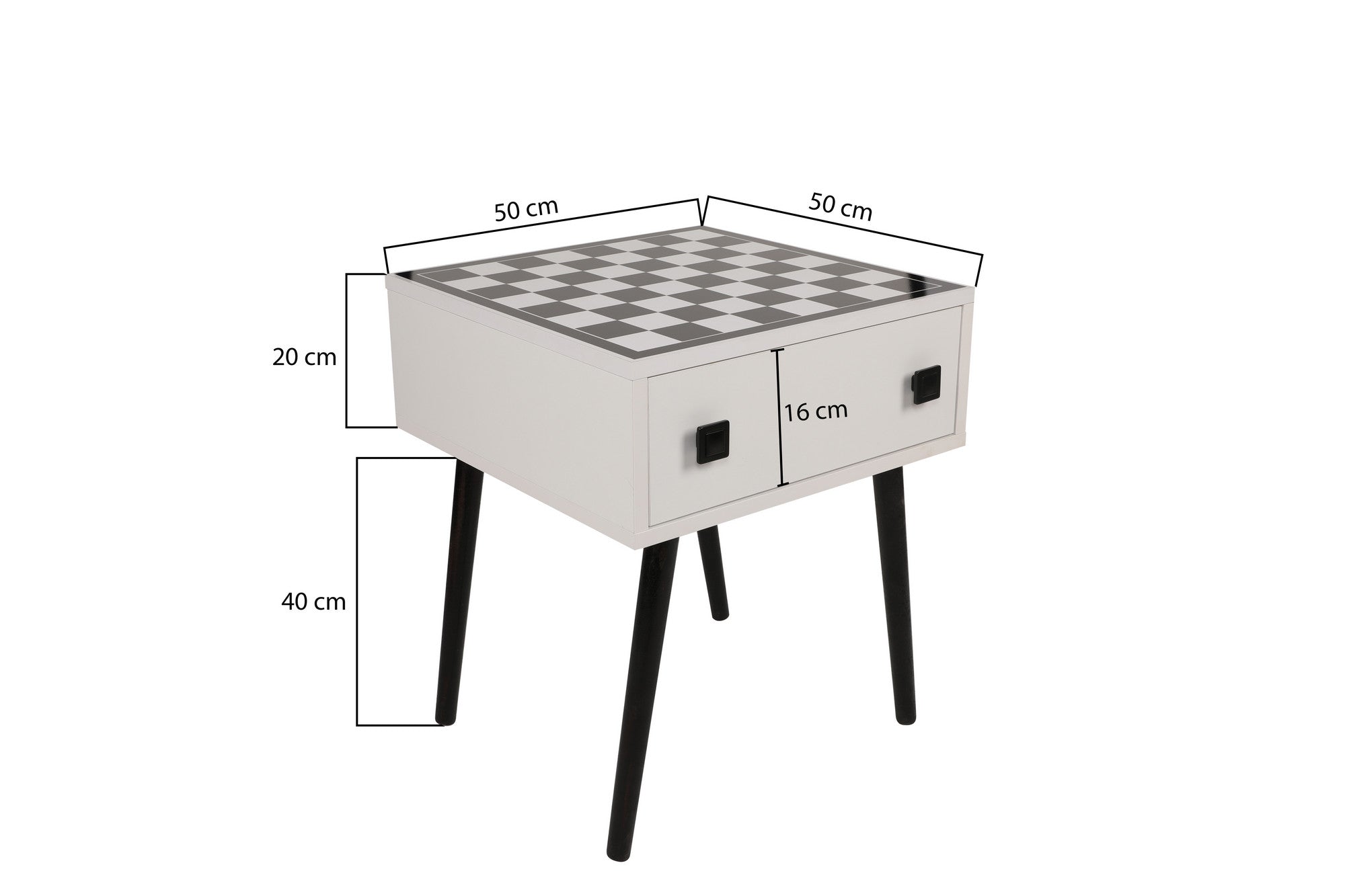 Table d'appoint style scandinave jeu d'échec 1 tiroir Ases Motif échiquier Noir et Blanc