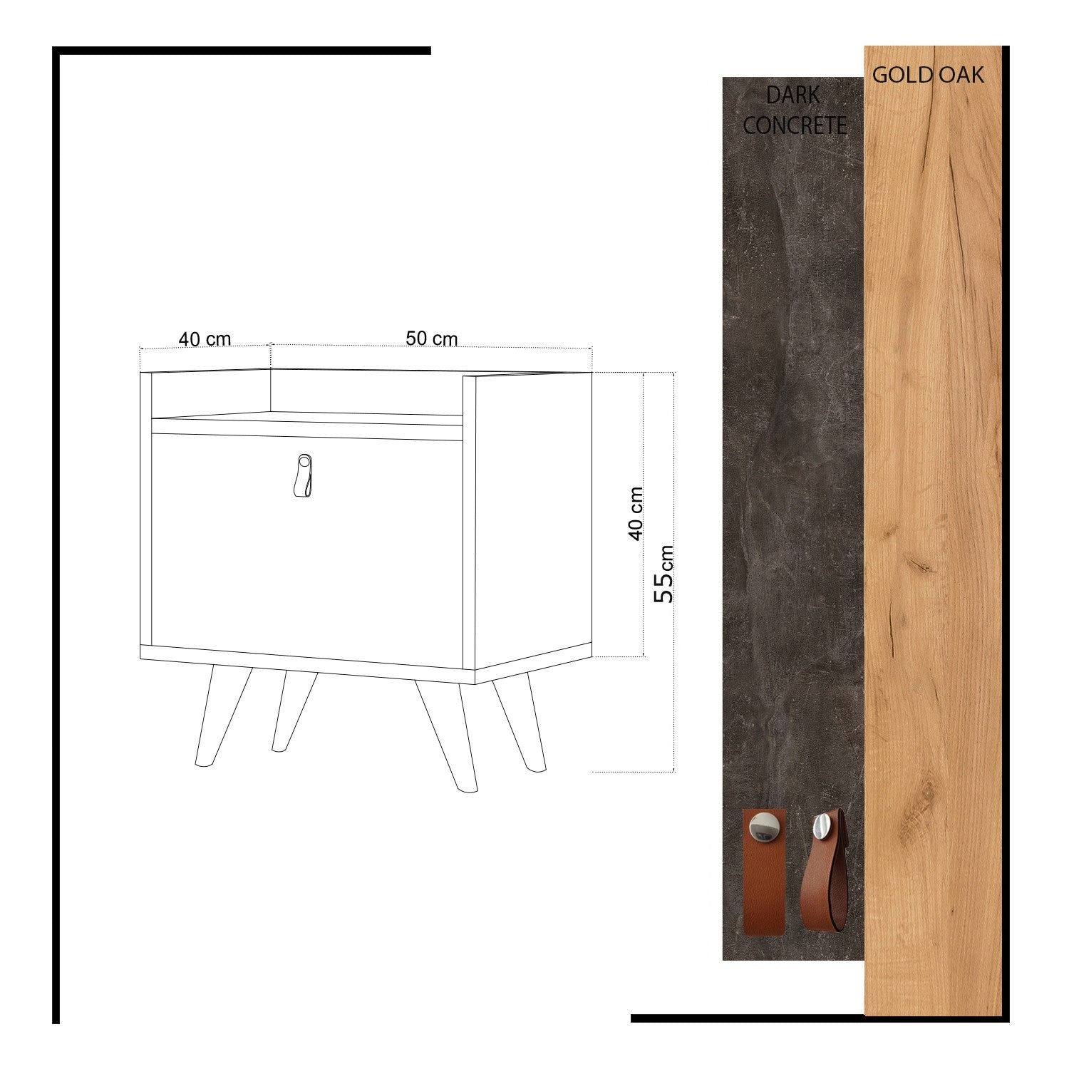 Table de chevet 1 porte Tannatar Bois Chêne clair et Gris effet Béton