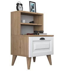 Table de chevet 1 tiroir Aziouel L45xH74,4cm Bois clair et Blanc