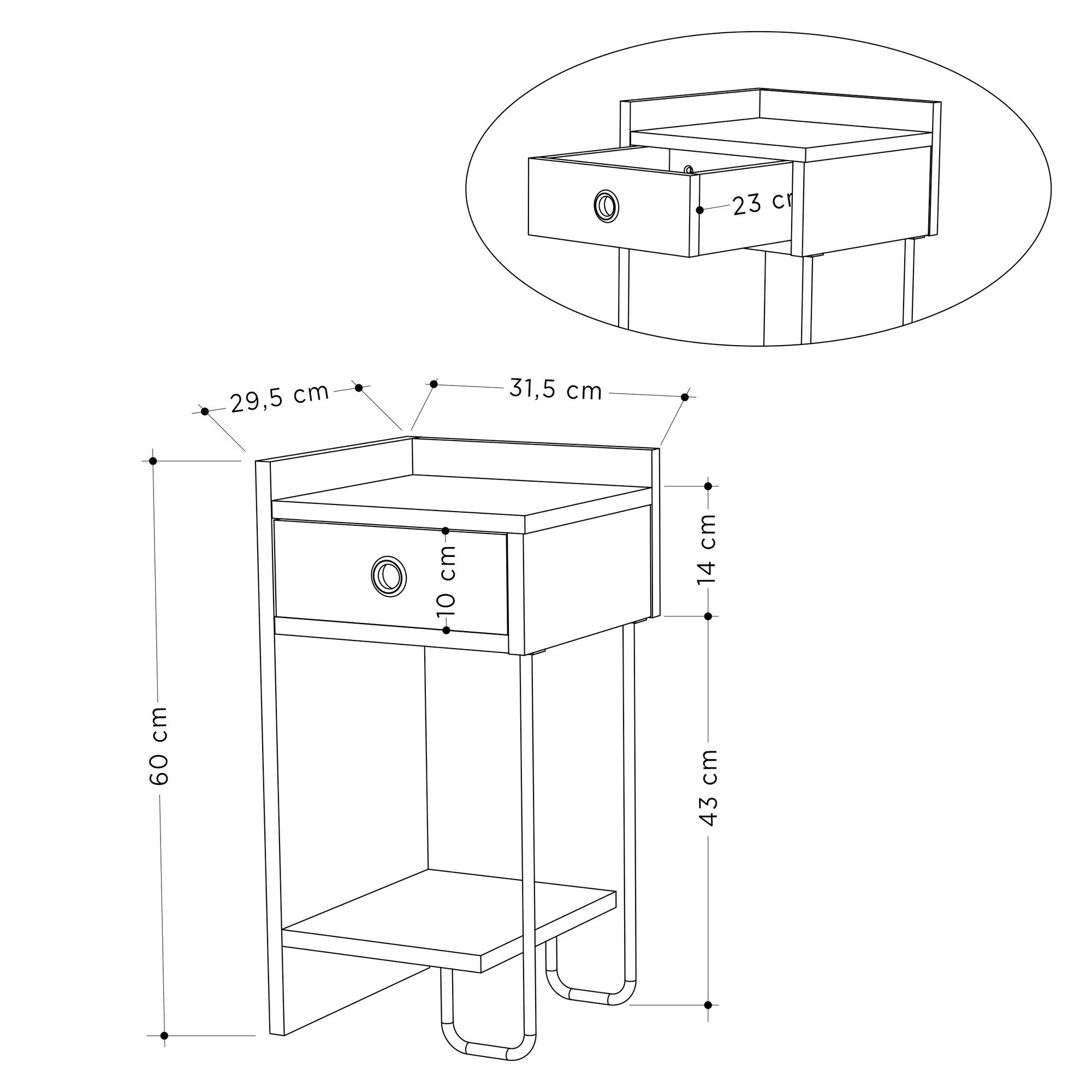 Table de chevet côté gauche Naudet H60cm Bois Blanc