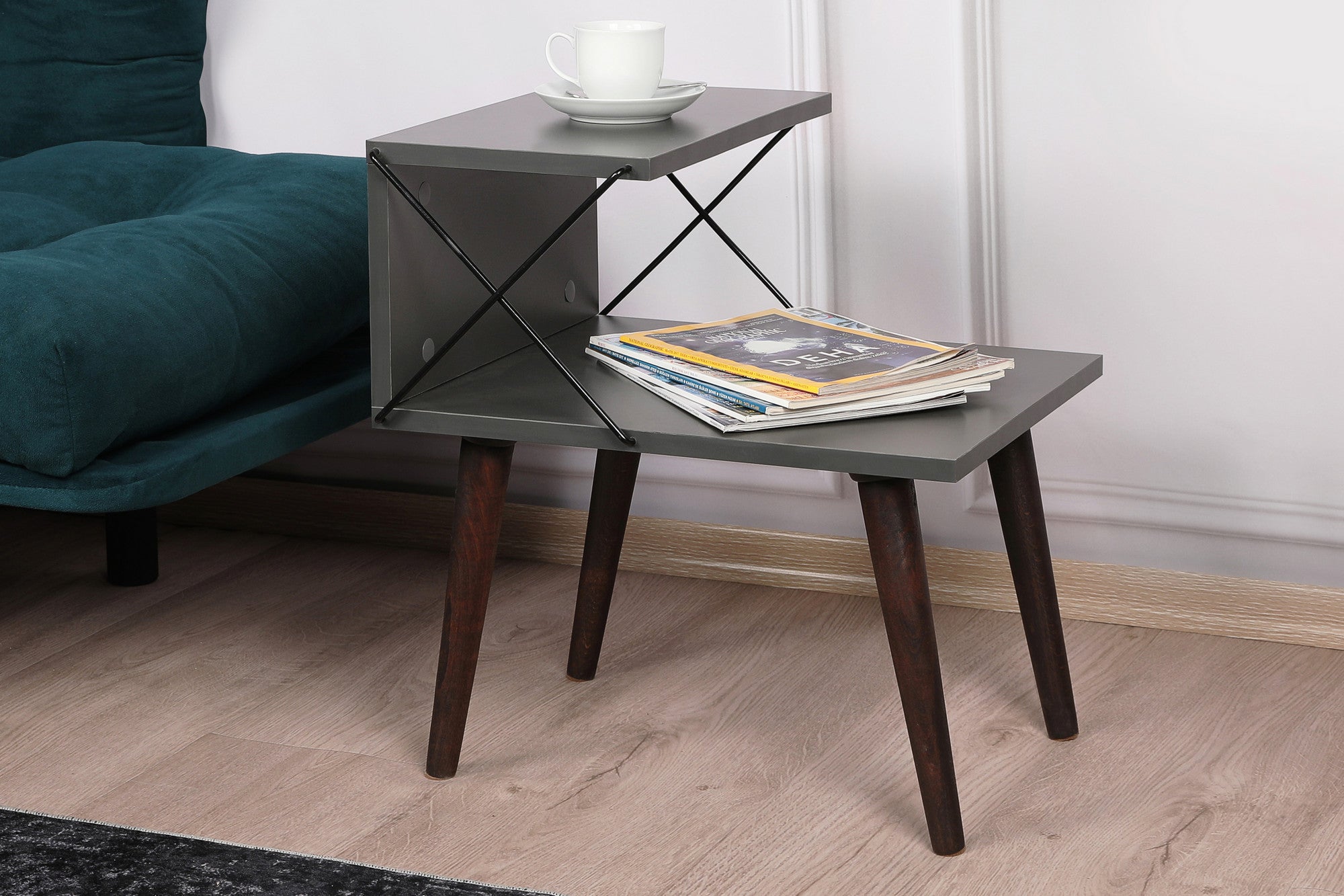 Table de chevet Wyda H55cm Bois Anthracite