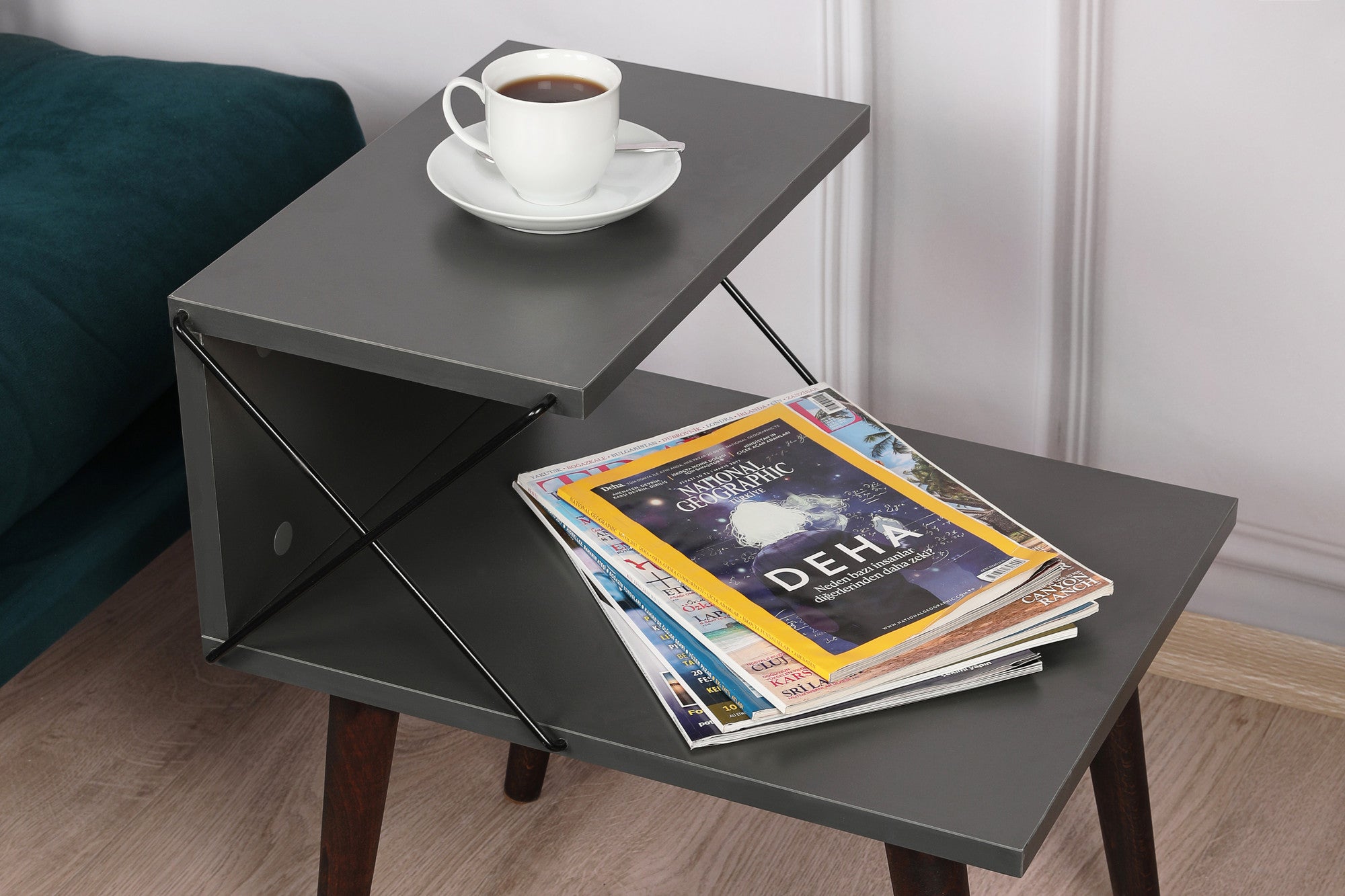 Table de chevet Wyda H55cm Bois Anthracite