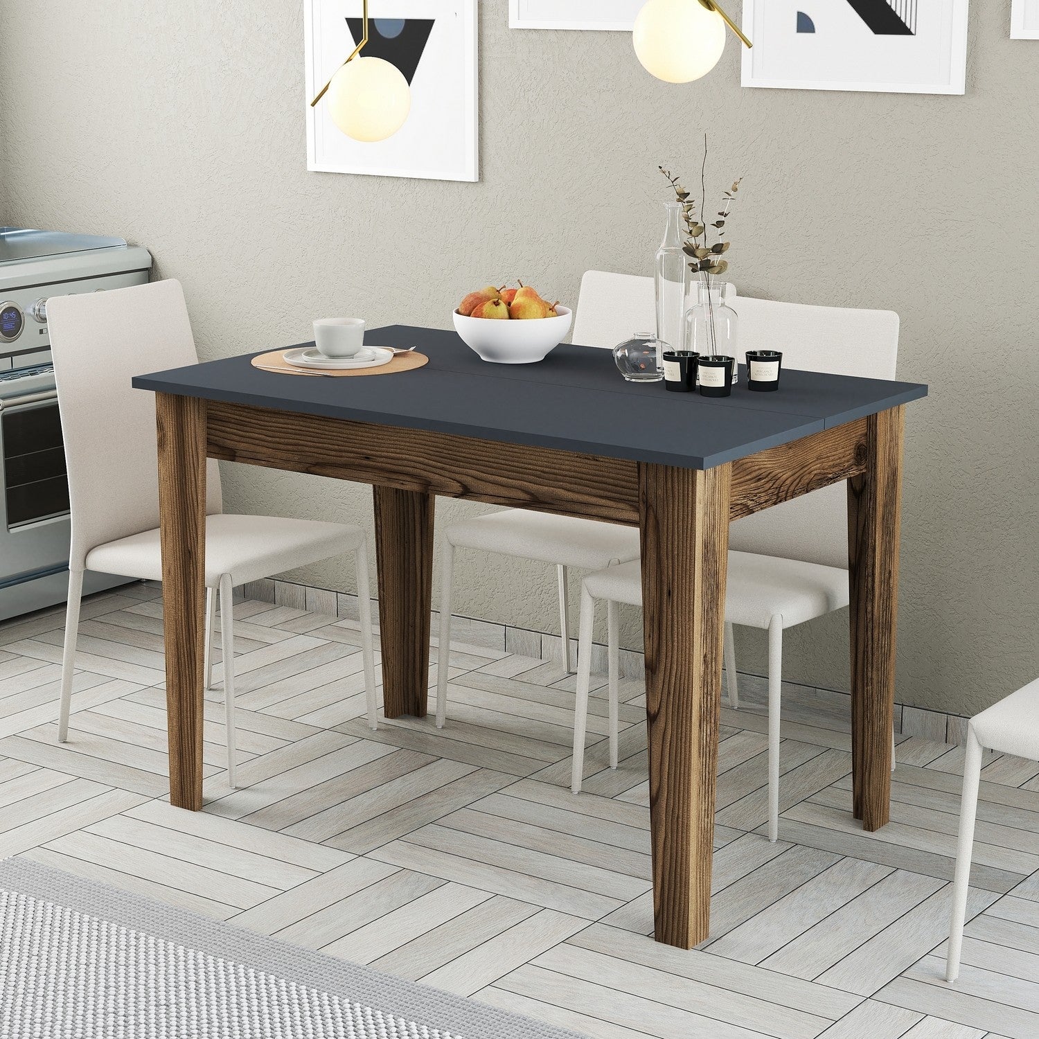 Table de salle à manger avec rangement Fiorita L110cm Bois et Anthracite