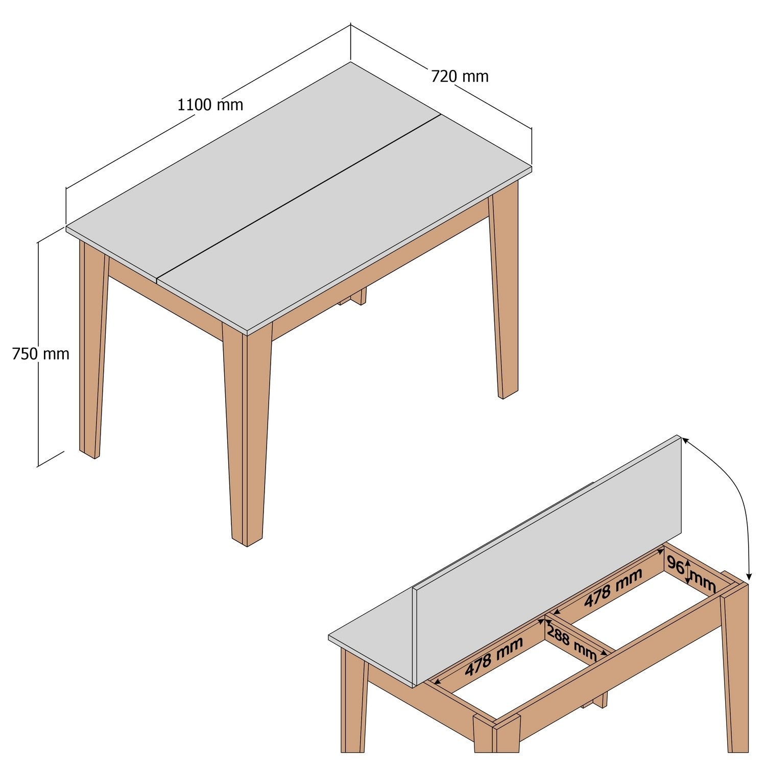 Table de salle à manger avec rangement Fiorita L110cm Bois et Anthracite