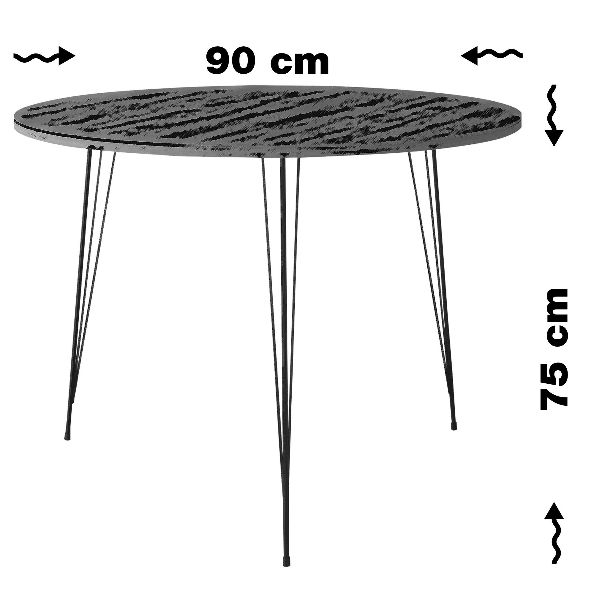 Table ronde Gillson D90cm Métal Noir et Bois Effet Marbre Blanc