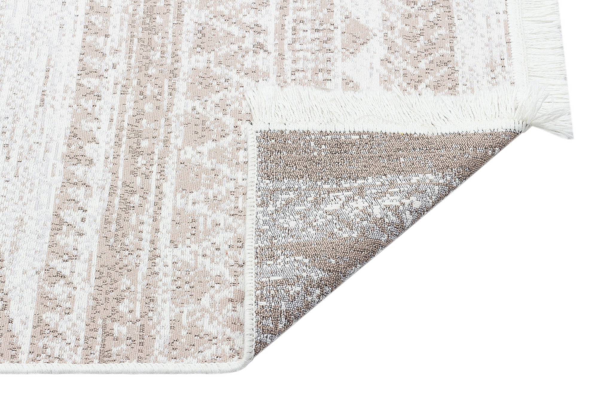 Tapis de couloir double face Azalea 80x300cm 100% Coton Beige et Blanc