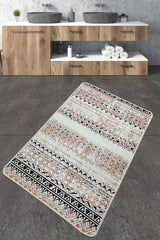 Tapis de salle de bain Taouri 70x120cm Motif Berbère Beige, Marron et Noir