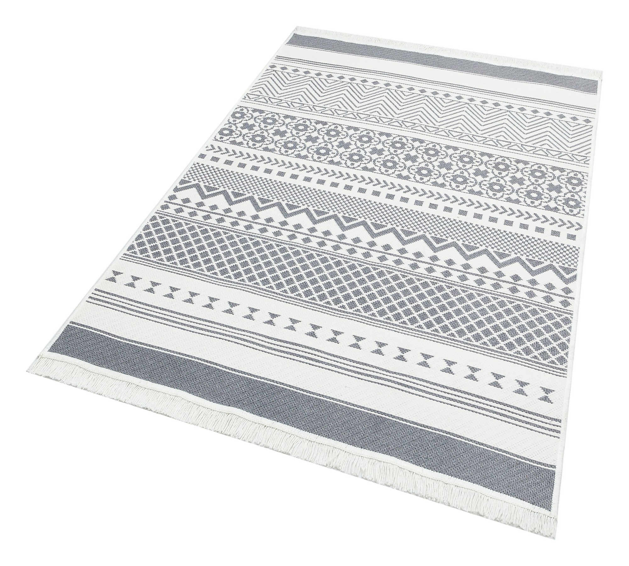 Tapis double face Rola 80x150cm 100% Coton Motif Berbère Noir et Blanc