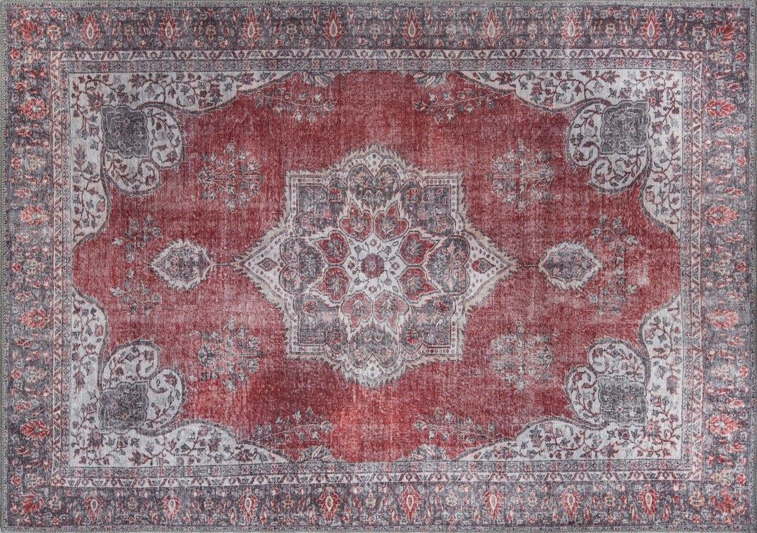 Tapis Tawenza 75x230cm Motif Arabesque Rouge