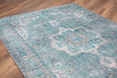 Tapis Tidar 75x230cm Motif Arabesque antique Bleu clair